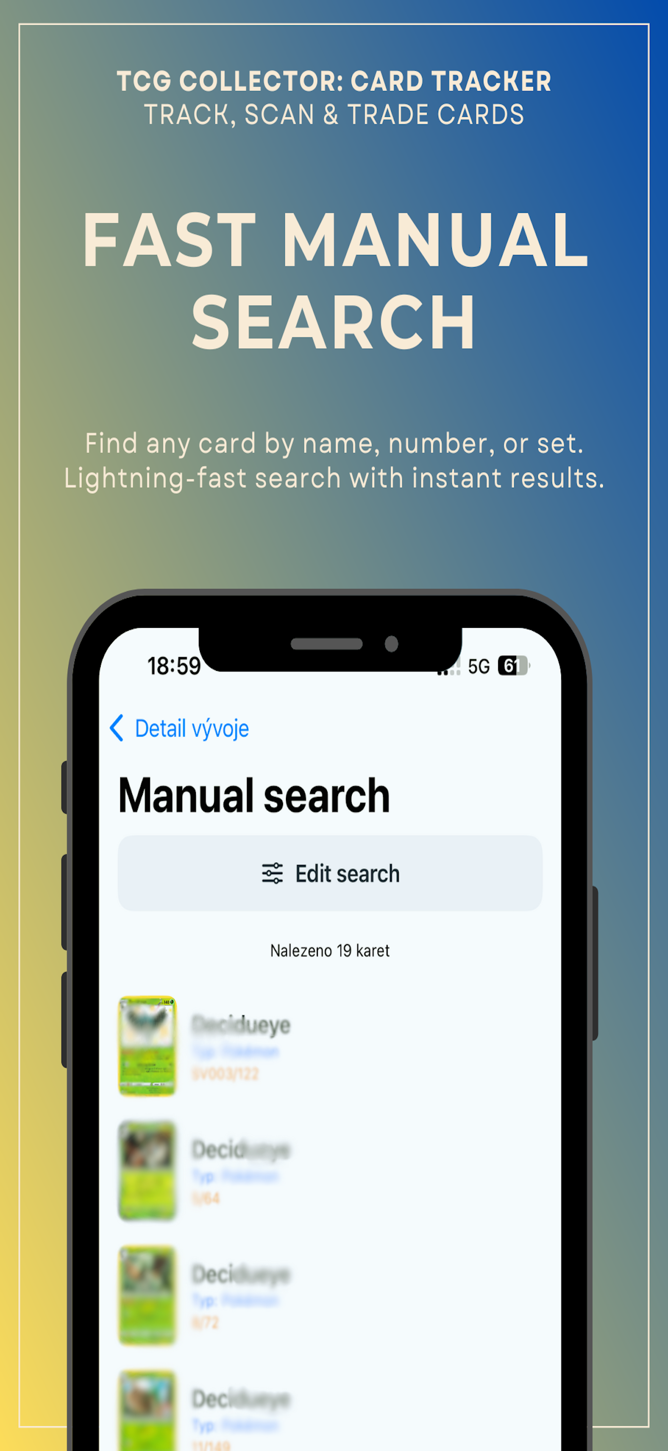 TCG Collector app home screen